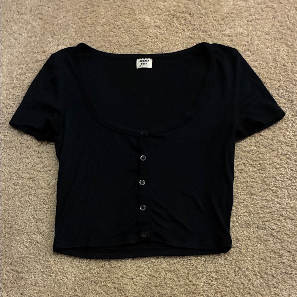 Sunday Best Black Button-Down Crop Top